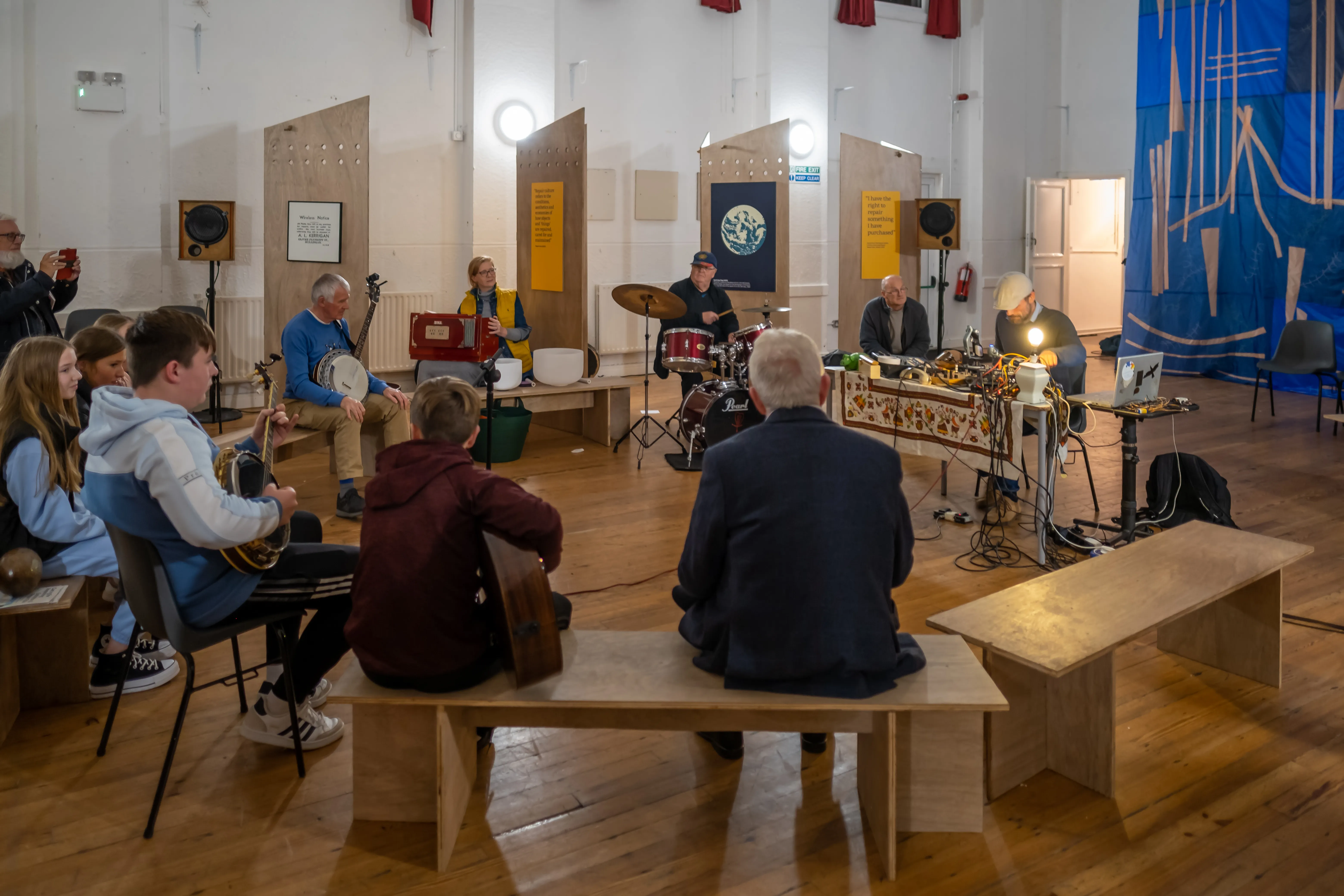 TokTek and Kilbeggan Musicians, Opening Night, Caring for Repairing Exhibition and Festival, Kilbeggan, Westmeath (2022).